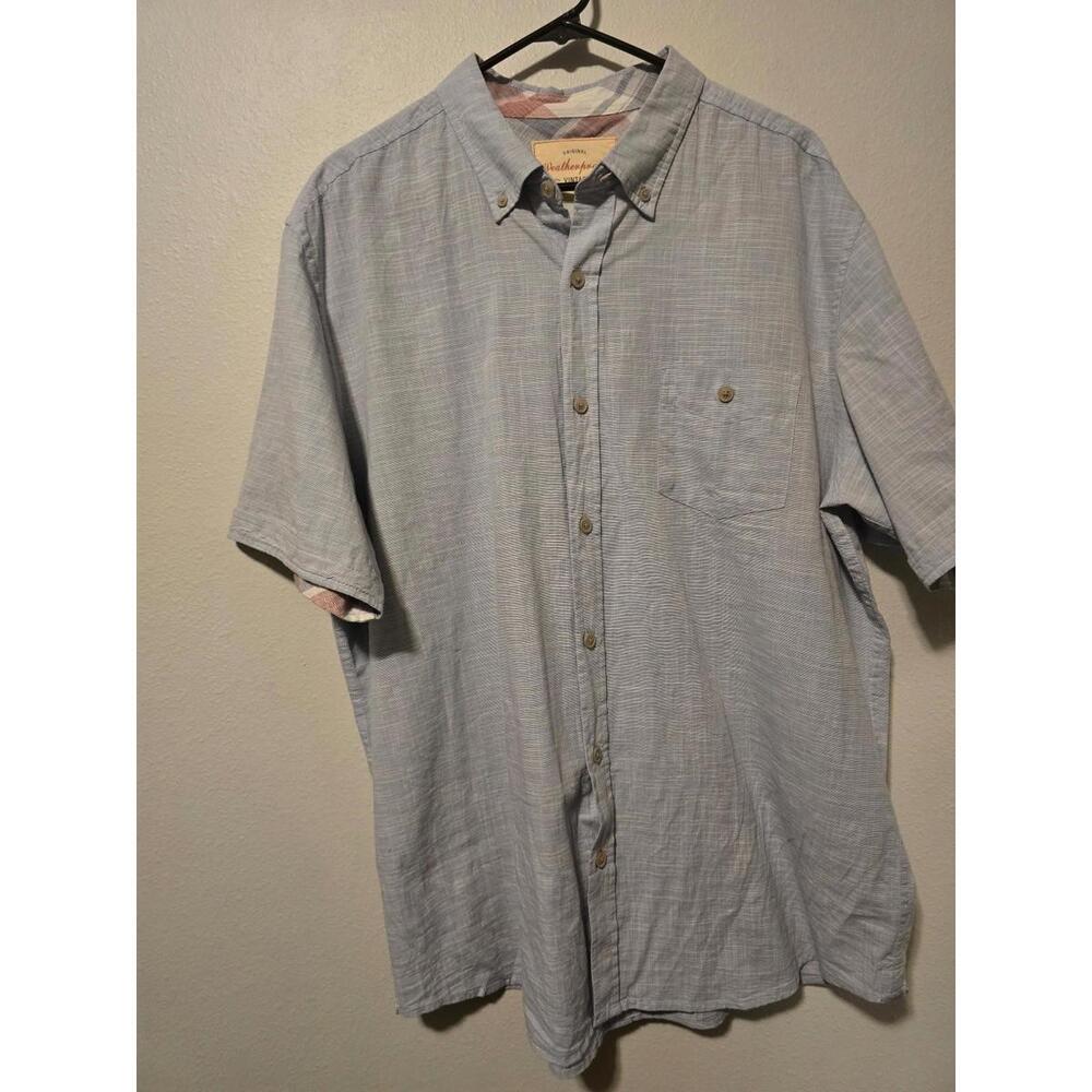 Weatherproof Light Blue and White Lightweight Button Down Short Sleeve Shirt (XL